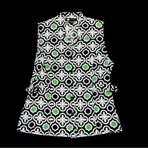 New Carole Little Large Black and White Floral Linen Top